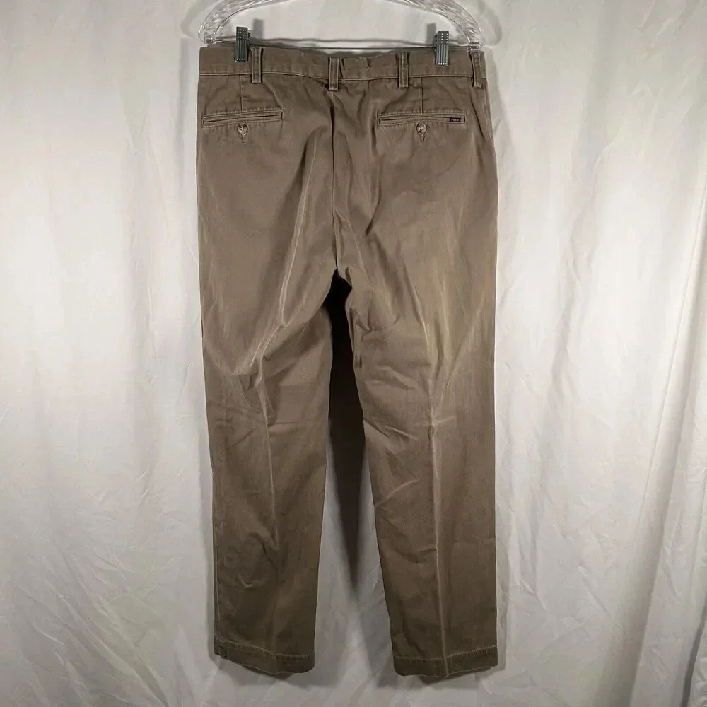 Polo Ralph Lauren Khaki Pants Men 34x32 Beige Classic Fit Button Zip 100% Cotton